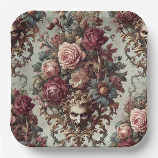 🌺 The Riot to Bloom – Gothic Baroque Floral  Paper Plates (Front)