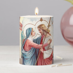 The Risen Christ Greets His Mother 3"x4" Pillar Candle