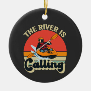 The River is Calling Funny Kayak Outdoors Retro Ceramic Ornament