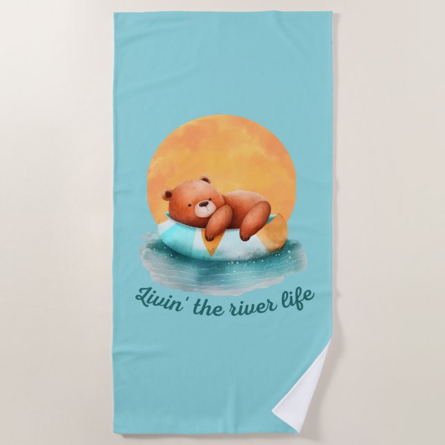 The River Life Bear | Cute Digital Art  Beach Towel (Front)