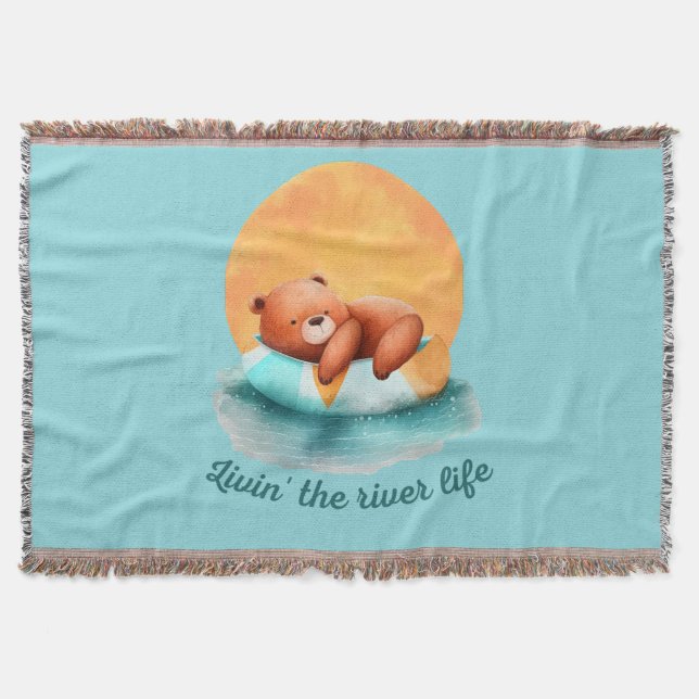 The River Life Bear | Cute Digital Art  Throw Blanket (Front)