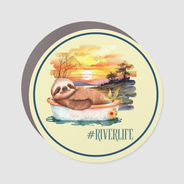 The River Life | Cute Sloth Car Magnet (Front)