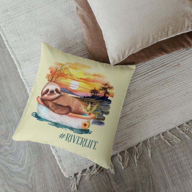 The River Life Sloth | Cute  Throw Pillow (Creator Uploaded)