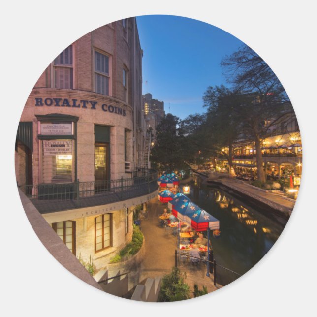 The Riverwalk At Dusk In Downtown San Antonio 2 Classic Round Sticker (Front)