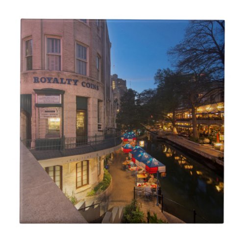 The Riverwalk At Dusk In Downtown San Antonio 2 Tile