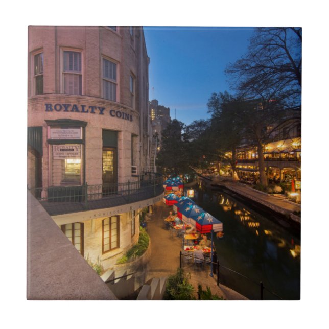 The Riverwalk At Dusk In Downtown San Antonio 2 Tile (Front)