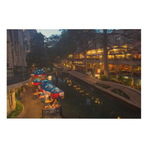 The Riverwalk At Dusk In Downtown San Antonio Wood Wall Decor