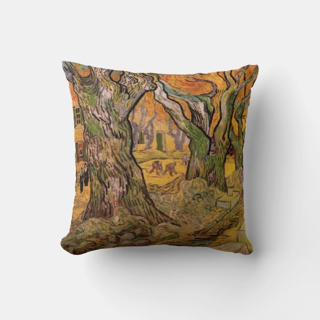 The Road Menders by Vincent van Gogh Throw Pillow (Front)