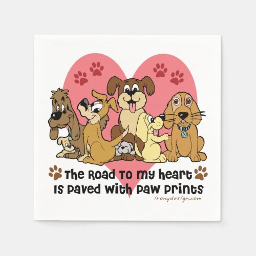 The Road To My Heart Dog Paw Prints Paper Napkins