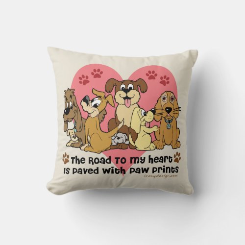 The Road To My Heart Dog Paw Prints Throw Pillow