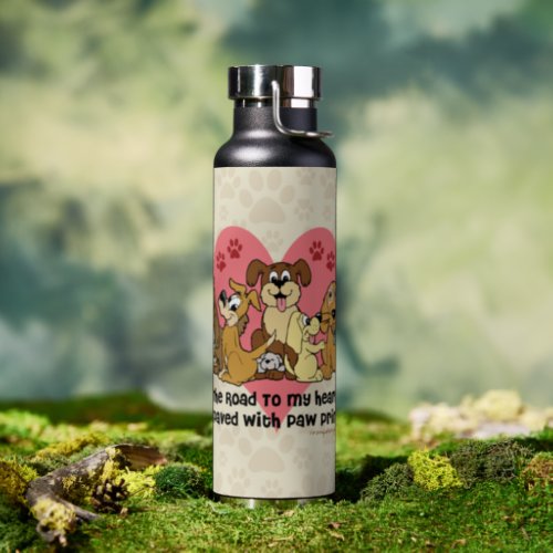 The Road to My Heart Dog Paw Prints Water Bottle