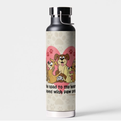 The Road To My Heart Dog Paw Prints Water Bottle