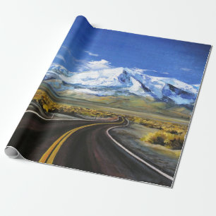 the road to the mountains oil paintingasphalt,autu wrapping paper