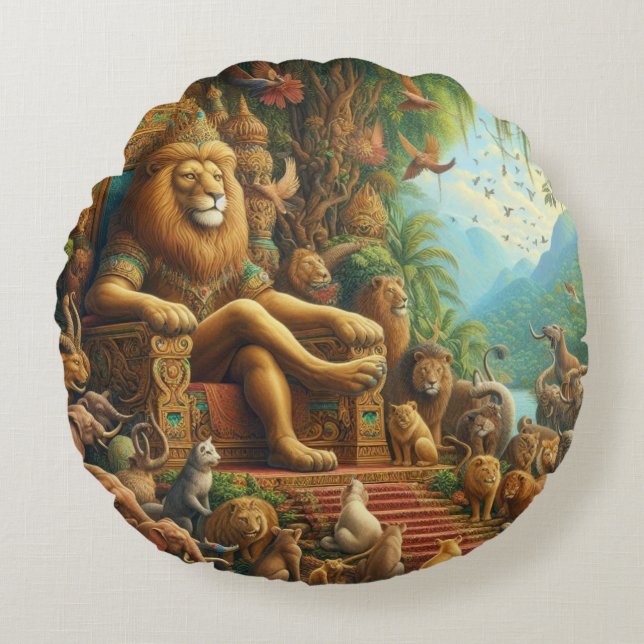  🦁The Roaring Majesty of Abstract Expressionism:  Round Pillow (Front)