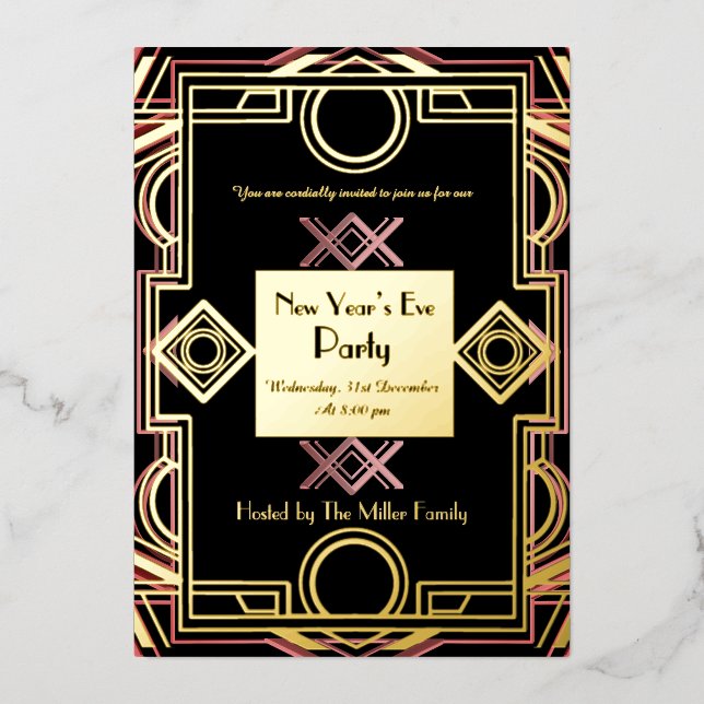 The roaring twenties with pink and gold - Party  Foil Invitation (Front)