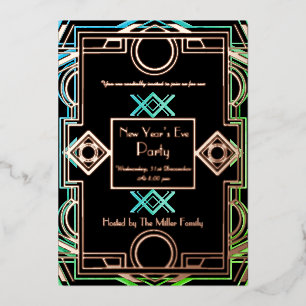 The roaring twenties with pink gold and green foil invitation