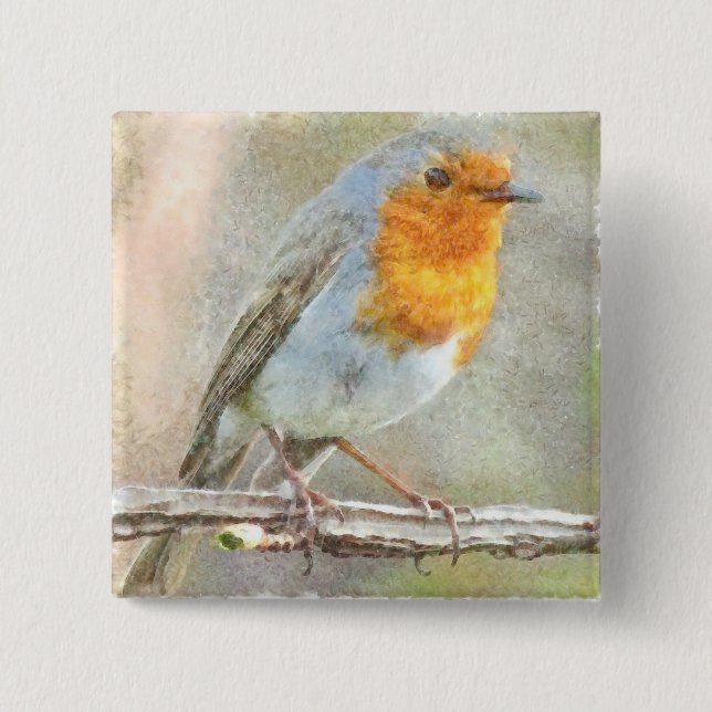 The Robin Is A Gabriel Watercolor Button (Front)