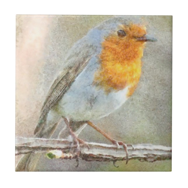 The Robin Is A Gabriel Watercolor Ceramic Tile (Front)