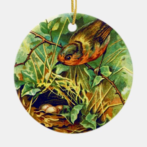 The Robins Nest Vintage Illustration Ceramic Ornament