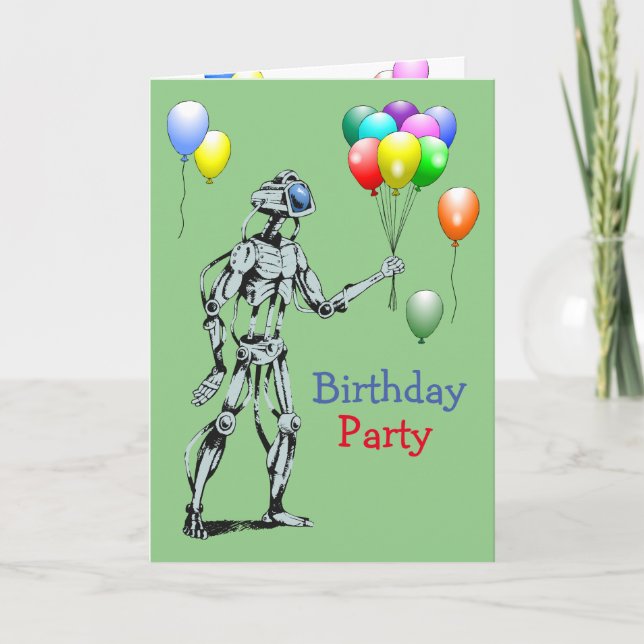 The robot comes with the birthday balloons invitation (Front)