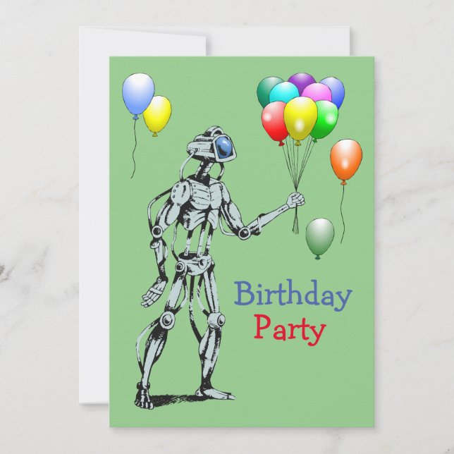 The robot comes with the birthday balloons invitation (Front)