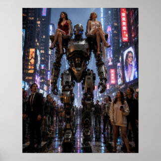 The Robot Walking Through the City Poster