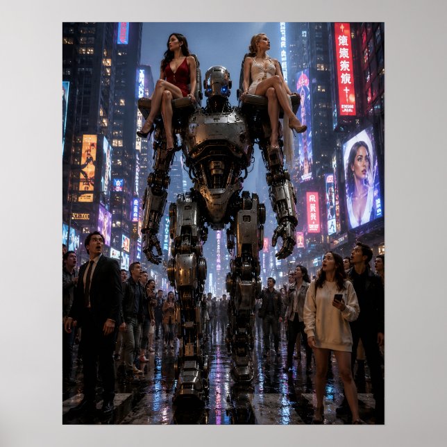 The Robot Walking Through the City Poster (Front)