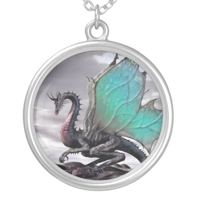 The rock dragon - silver plated necklace (Front)