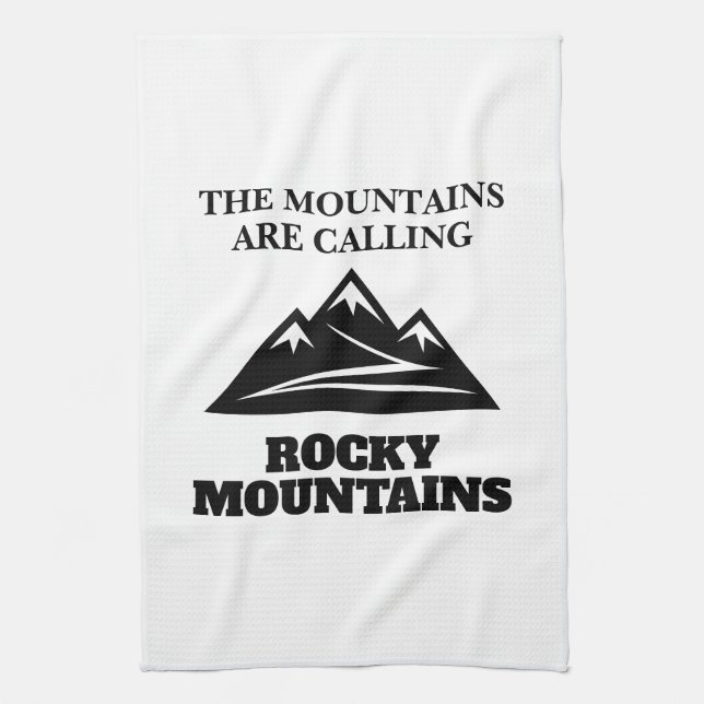The Rocky Mountains are calling hiking trail quote Kitchen Towel (Vertical)