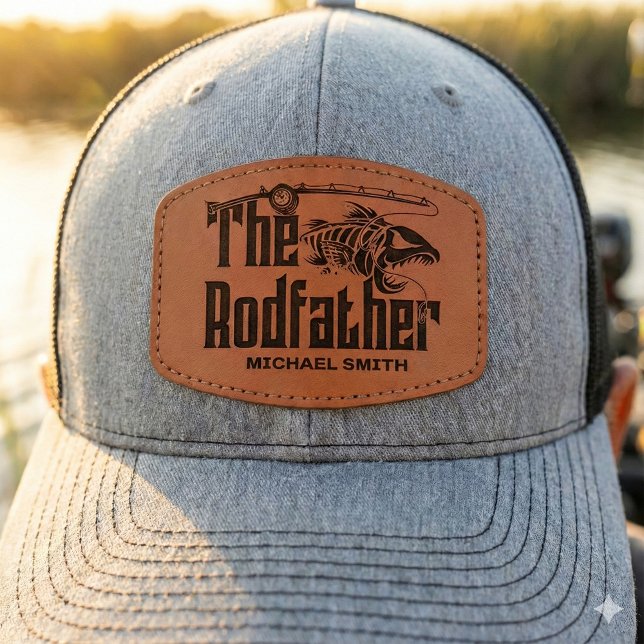 The Rodfather Funny Fishing Dad Leather Patch Hat (Perfect for the fishing fanatic in your life!)