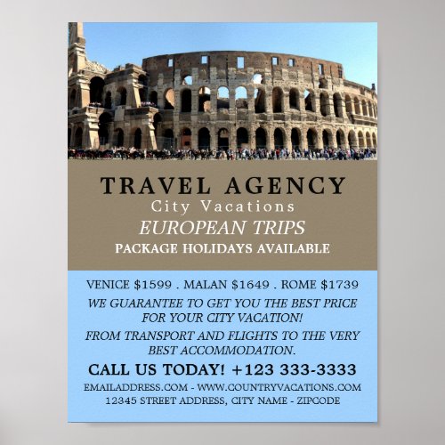 The Roman Colosseum Rome Travel Agency Advert Poster