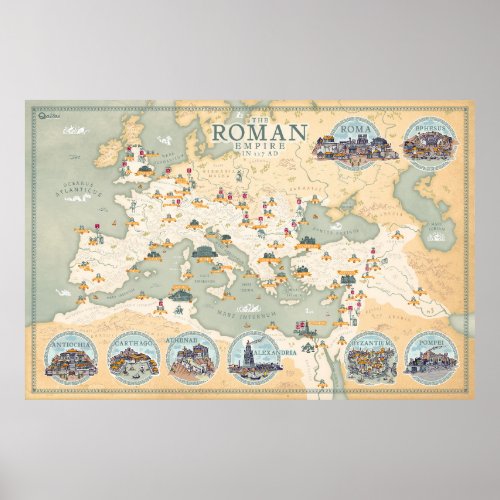The Roman Empire map 117 AD _ Print Poster  