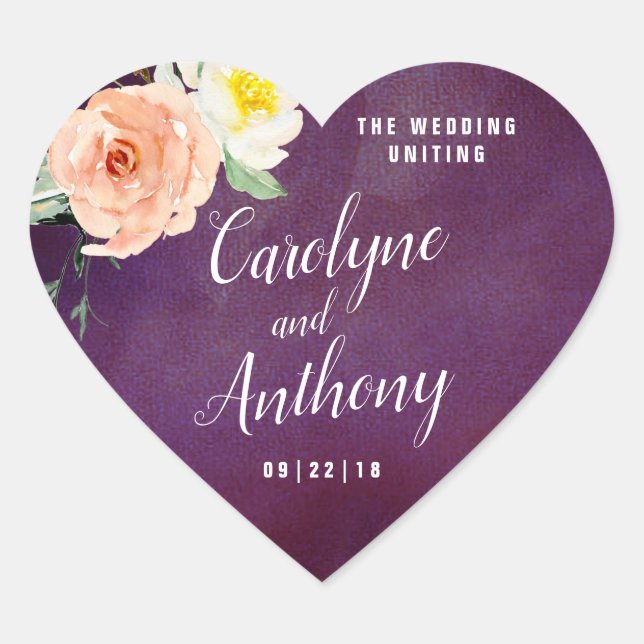 The Romance In Bloom Wedding Collection Heart Sticker (Front)