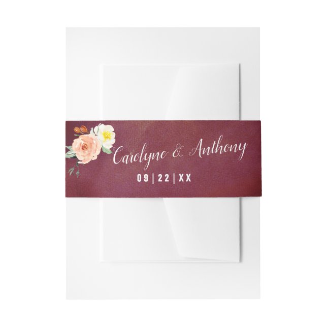 The Romance In Bloom Wedding Collection Invitation Belly Band (Front Example)