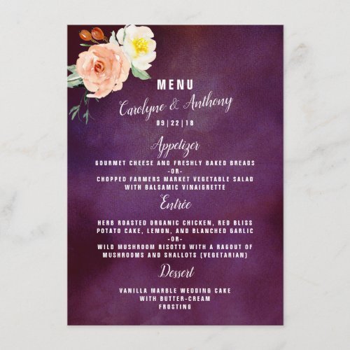 The Romance In Bloom Wedding Collection Menu