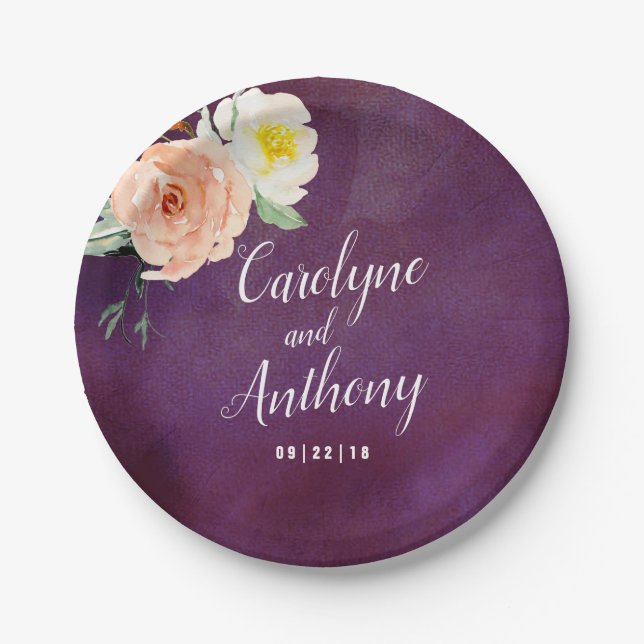 The Romance In Bloom Wedding Collection Paper Plates (Front)