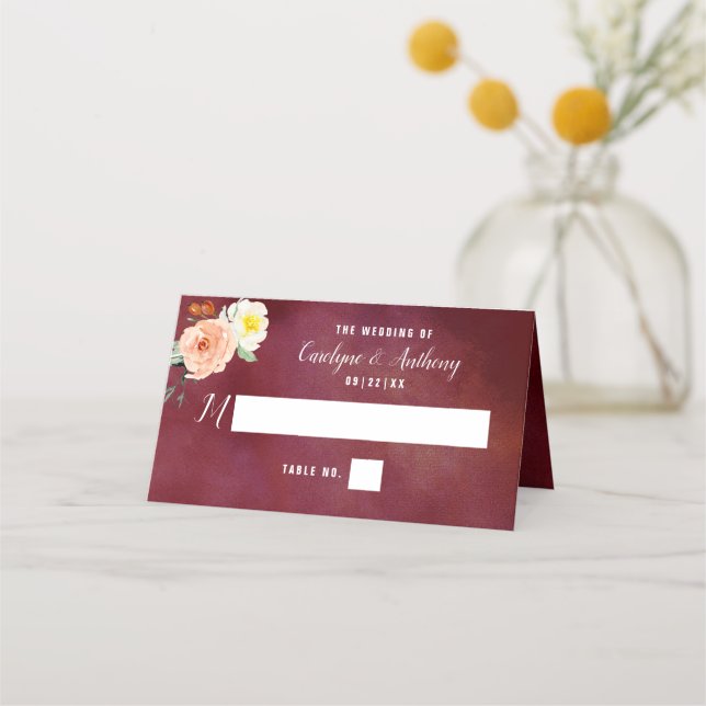 The Romance In Bloom Wedding Collection Place Card (Front)
