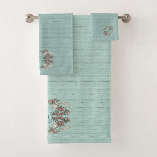 The Romance of Silk Aqua w monogram  Bath Towel Set