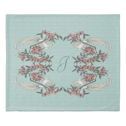 The Romance of Silk Aqua w Monogram King Duvet Cover