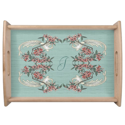 The Romance of Silk Aqua w Monogram  Serving Tray