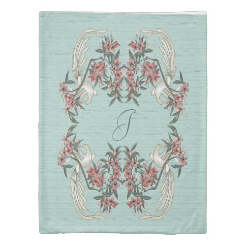 The Romance of Silk Aqua w Monogram Twin Duvet Cover