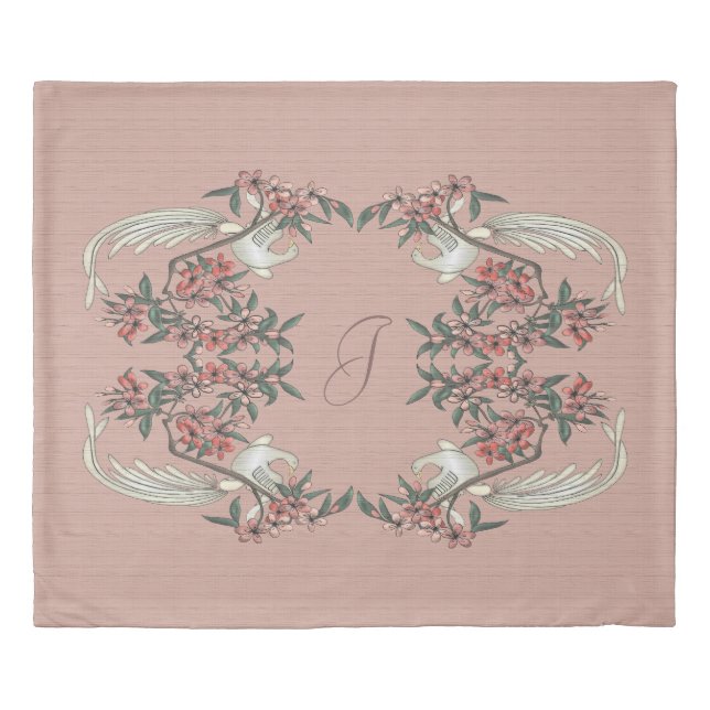 The Romance of Silk Peach w/ Monogram King Duvet Cover (Front)