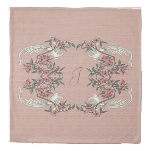 The Romance of Silk Peach w monogram Queen Duvet Cover