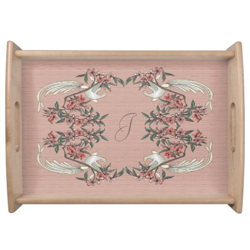 The Romance of Silk Peach w Monogram  Serving Tray