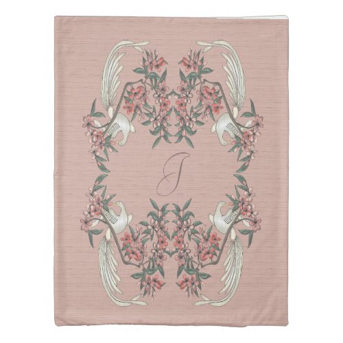 The Romance of Silk Peach w monogram Twin Duvet Cover