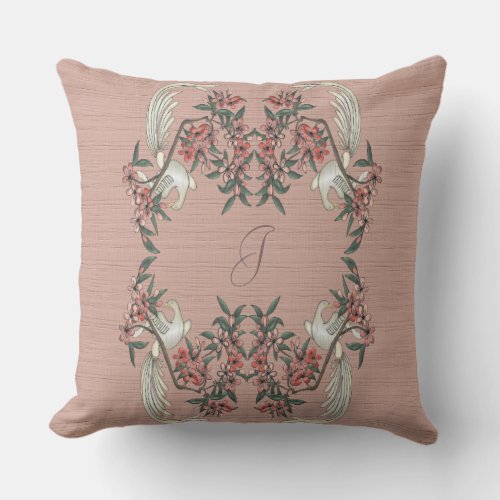 The Romance of Silk w Monogram 20 Peach Throw Pillow