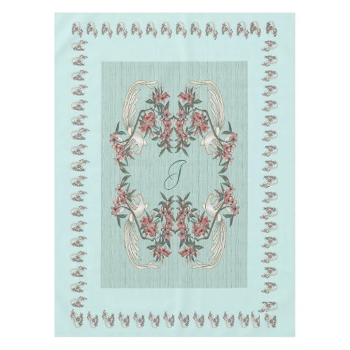 The Romance of Silk w Monogram 52 x 70 Aqua Tablecloth