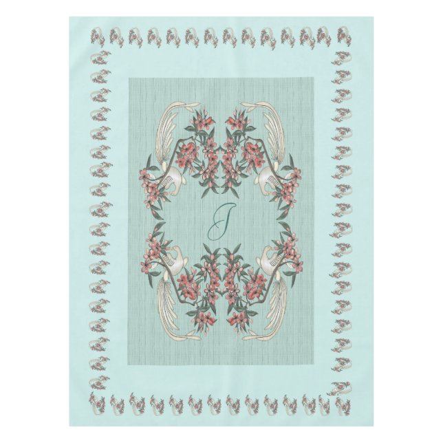 The Romance of Silk w/ Monogram 52" x 70" Aqua Tablecloth (Front)