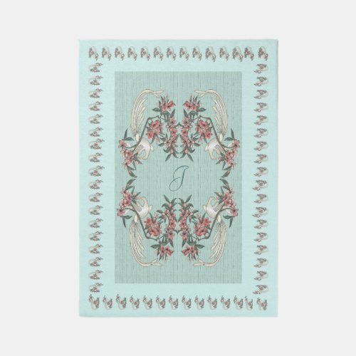 The Romance of Silk w Monogram 5 x 7 Aqua Rug