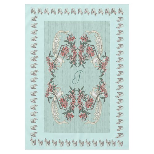 The Romance of Silk w Monogram 60 x 84 Aqua  Tablecloth